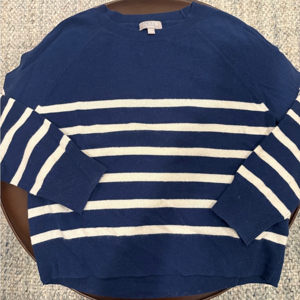 J. Crew Navy and White Striped Crewneck Sweater
